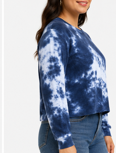 Blusa Tie-Dye de Manga Larga – Azul y Blanco