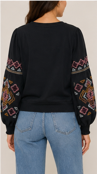Blusa de Manga Larga con Bordado Étnico