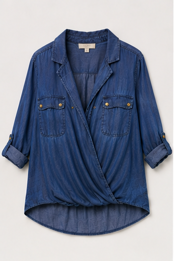 Blusa Tipo Denim Cruzada de Manga Larga