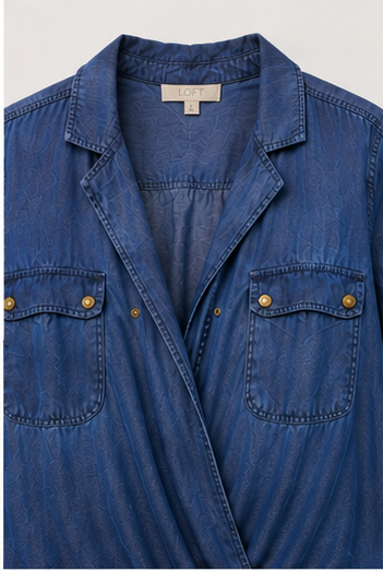 Blusa Tipo Denim Cruzada de Manga Larga