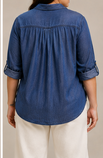 Blusa Tipo Denim Cruzada de Manga Larga
