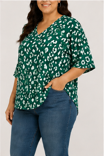 Blusa Estampada Verde de Manga 3/4 para Mujer