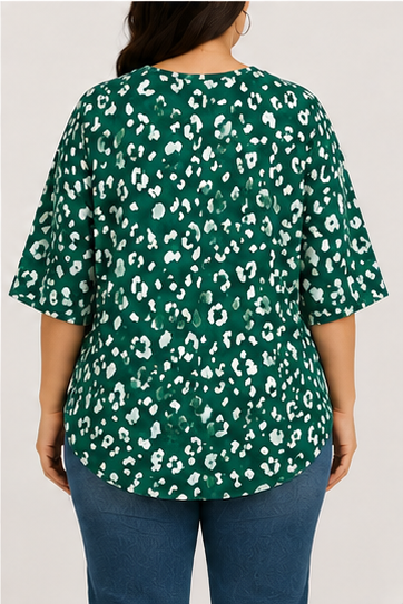 Blusa Estampada Verde de Manga 3/4 para Mujer
