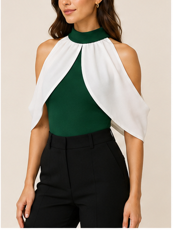 Bodysuit Verde Esmeralda con Capa Blanca