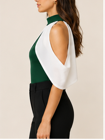 Bodysuit Verde Esmeralda con Capa Blanca