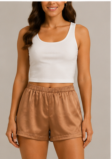 Short Satinado de Tiro Alto con Cintura Elástica