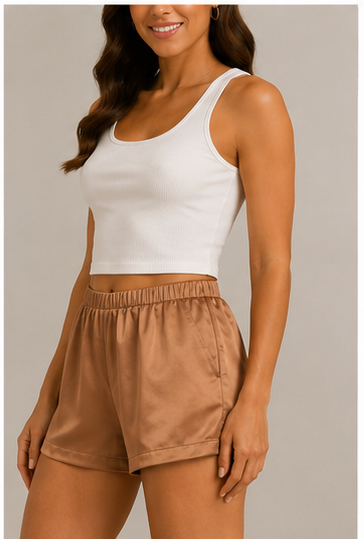 Short Satinado de Tiro Alto con Cintura Elástica