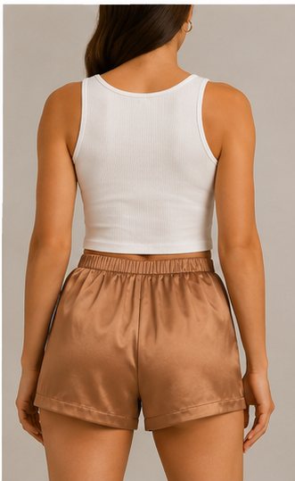 Short Satinado de Tiro Alto con Cintura Elástica