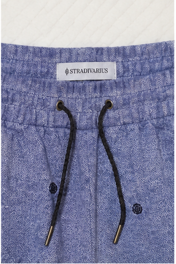 Short Azul Jaspeado con Cintura Elástica y Jareta