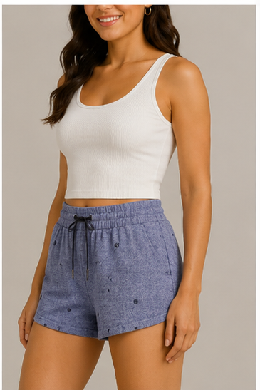 Short Azul Jaspeado con Cintura Elástica y Jareta