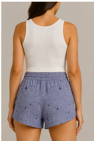 Short Azul Jaspeado con Cintura Elástica y Jareta
