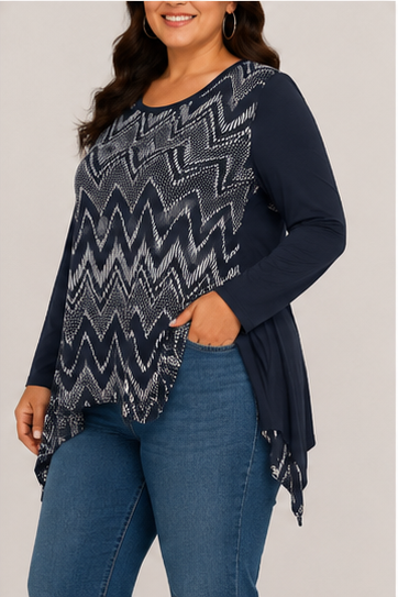 Blusa Asimétrica Estampada de Manga Larga