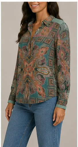 Blusa Estampada Paisley Manga Larga