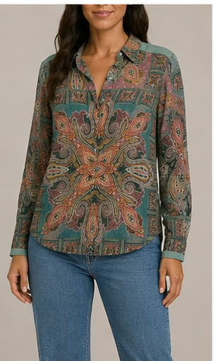 Blusa Estampada Paisley Manga Larga