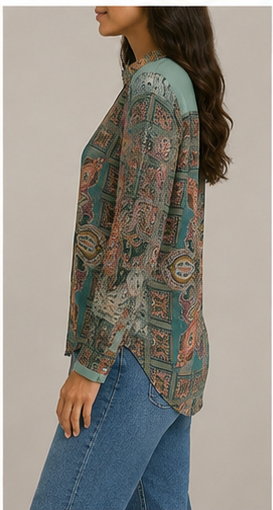 Blusa Estampada Paisley Manga Larga