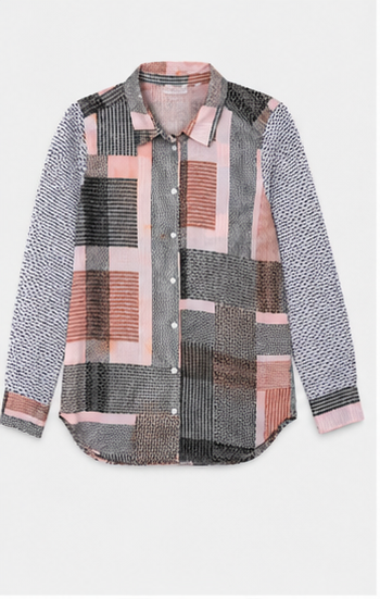 Blusa Estampada de Manga Larga con Cuello Clásico