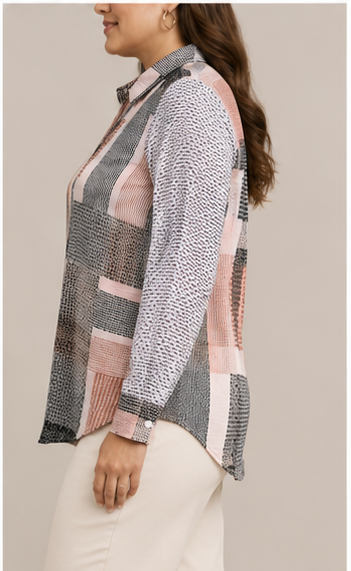 Blusa Estampada de Manga Larga con Cuello Clásico