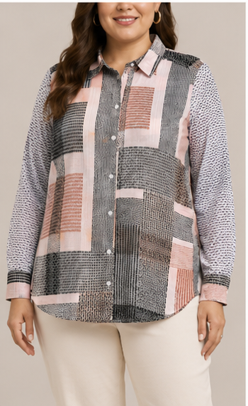 Blusa Estampada de Manga Larga con Cuello Clásico