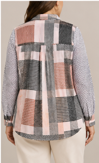 Blusa Estampada de Manga Larga con Cuello Clásico