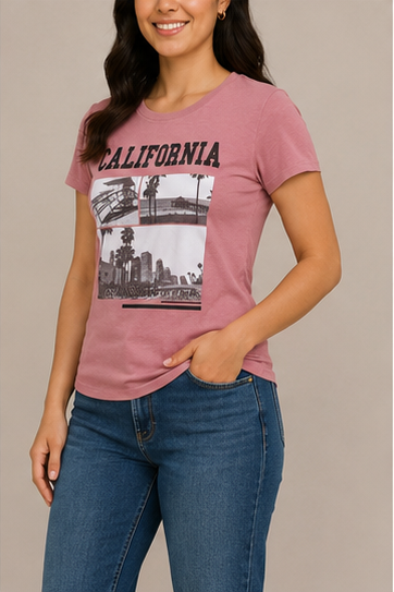 Camiseta Estampada "California" de Manga Corta