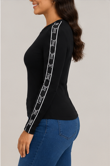 Blusa Básica de Manga Larga con Detalle en Mangas para Mujer