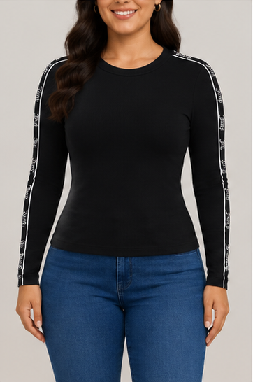 Blusa Básica de Manga Larga con Detalle en Mangas para Mujer