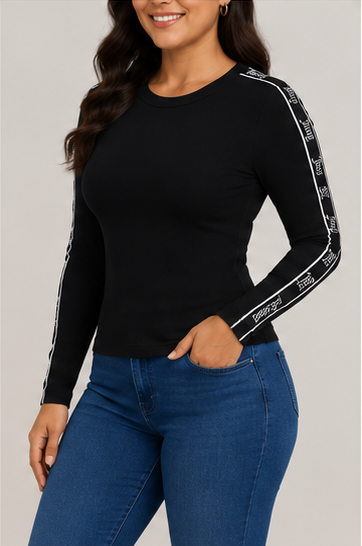 Blusa Básica de Manga Larga con Detalle en Mangas para Mujer