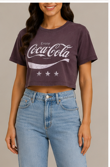 Playera Crop Estampada de Manga Corta