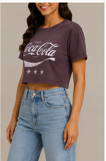 Playera Crop Estampada de Manga Corta