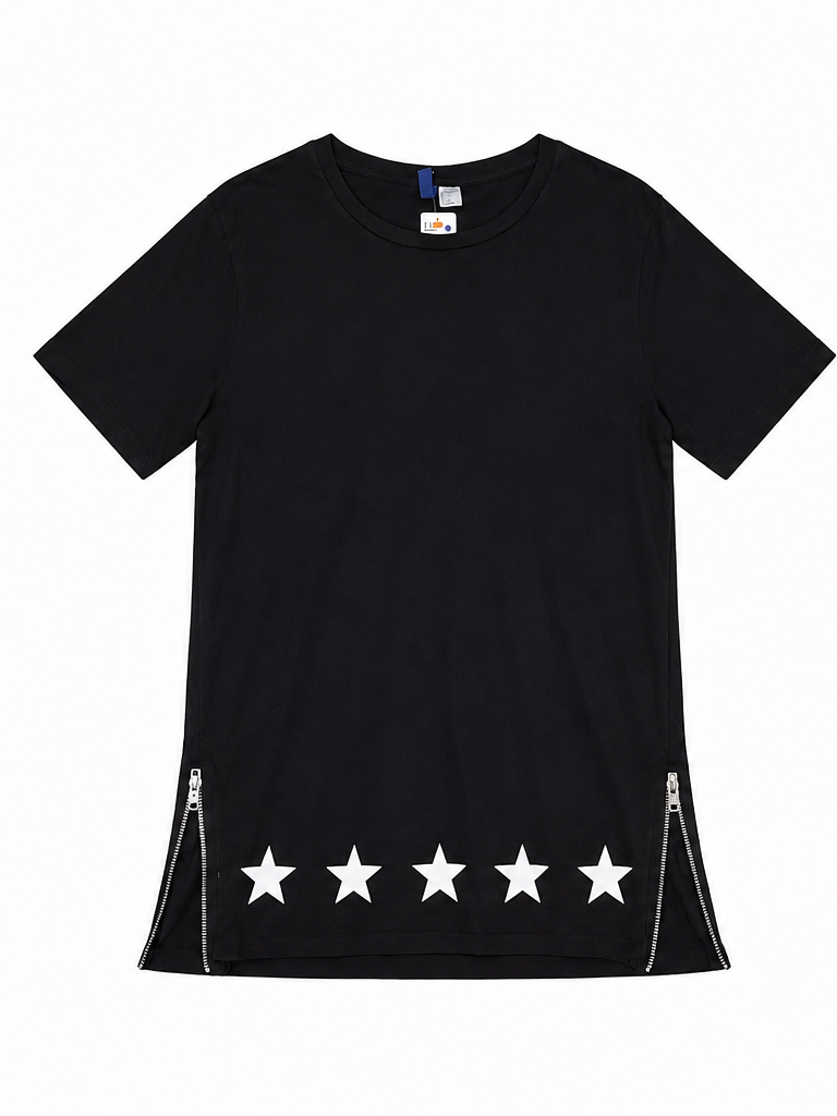 Vestido tipo camiseta con estampado de estrellas – Negro