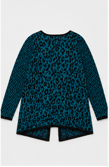 Cardigan Abierto con Diseño Geométrico y Animal Print