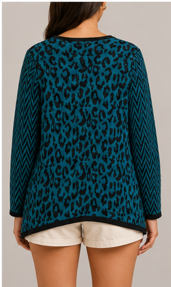 Cardigan Abierto con Diseño Geométrico y Animal Print