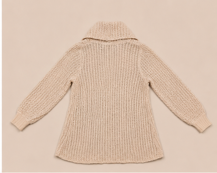 Suéter Cárdigan Tejido Beige con Bolsillos