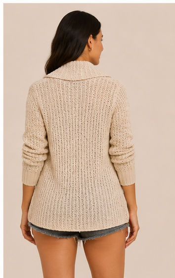 Suéter Cárdigan Tejido Beige con Bolsillos