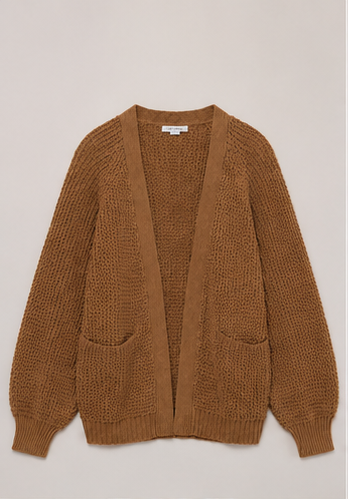 Cardigan Tejido Abierto con Bolsillos Color Camel
