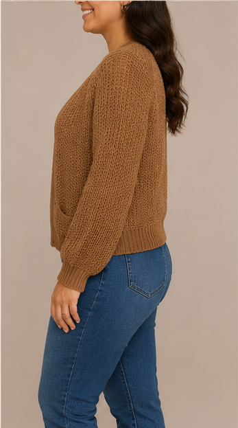 Cardigan Tejido Abierto con Bolsillos Color Camel