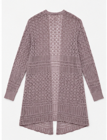 Cardigan Largo Calado Rosa Malva