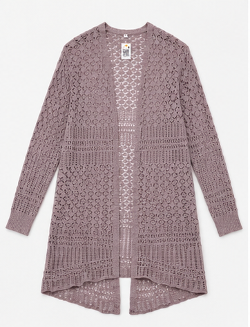 Cardigan Largo Calado Rosa Malva