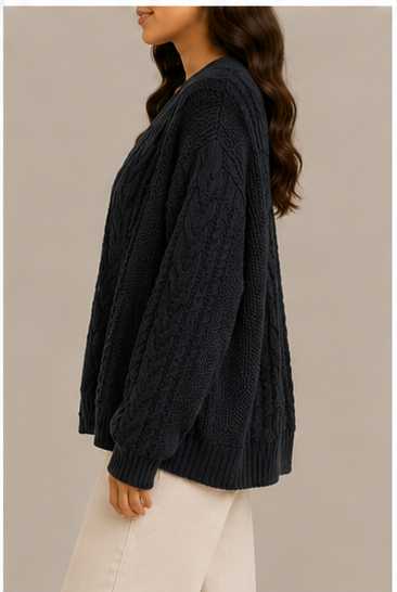 Cardigan Oversize de Punto Trenzado con Botones