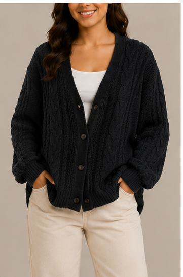 Cardigan Oversize de Punto Trenzado con Botones