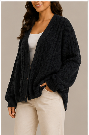 Cardigan Oversize de Punto Trenzado con Botones