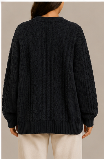 Cardigan Oversize de Punto Trenzado con Botones
