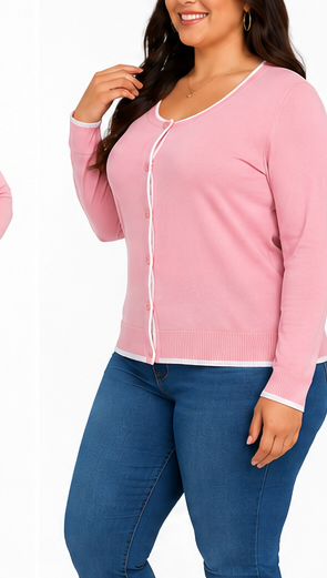 Suéter Cardigan Básico Rosa para Mujer
