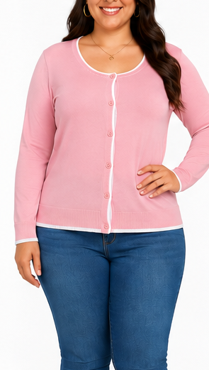 Suéter Cardigan Básico Rosa para Mujer