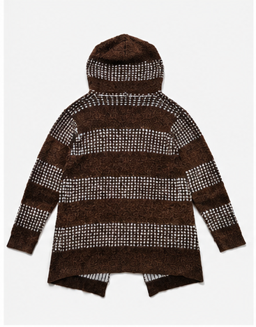 Cardigan Marrón con Capucha y Diseño Geométrico
