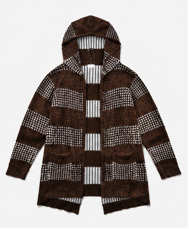 Cardigan Marrón con Capucha y Diseño Geométrico