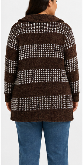 Cardigan Marrón con Capucha y Diseño Geométrico