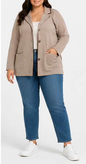 Cardigan Beige Estilo Blazer con Ribetes
