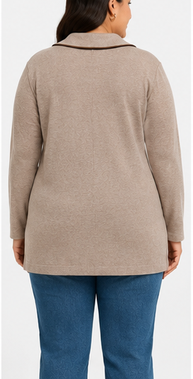 Cardigan Beige Estilo Blazer con Ribetes