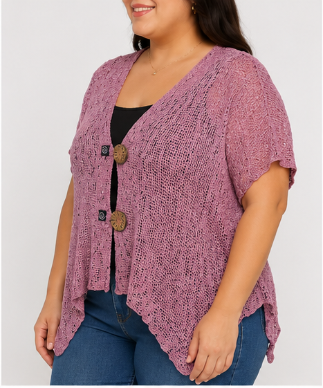 Cardigan Tejido Calado Color Malva para Mujer